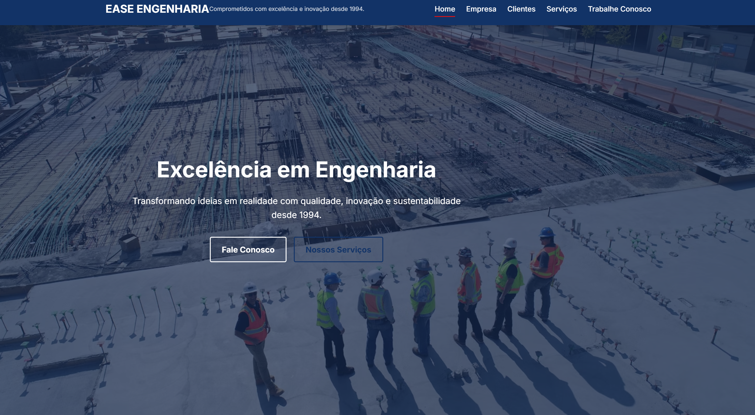 Interface do protótipo para o site da Ease Engenharia