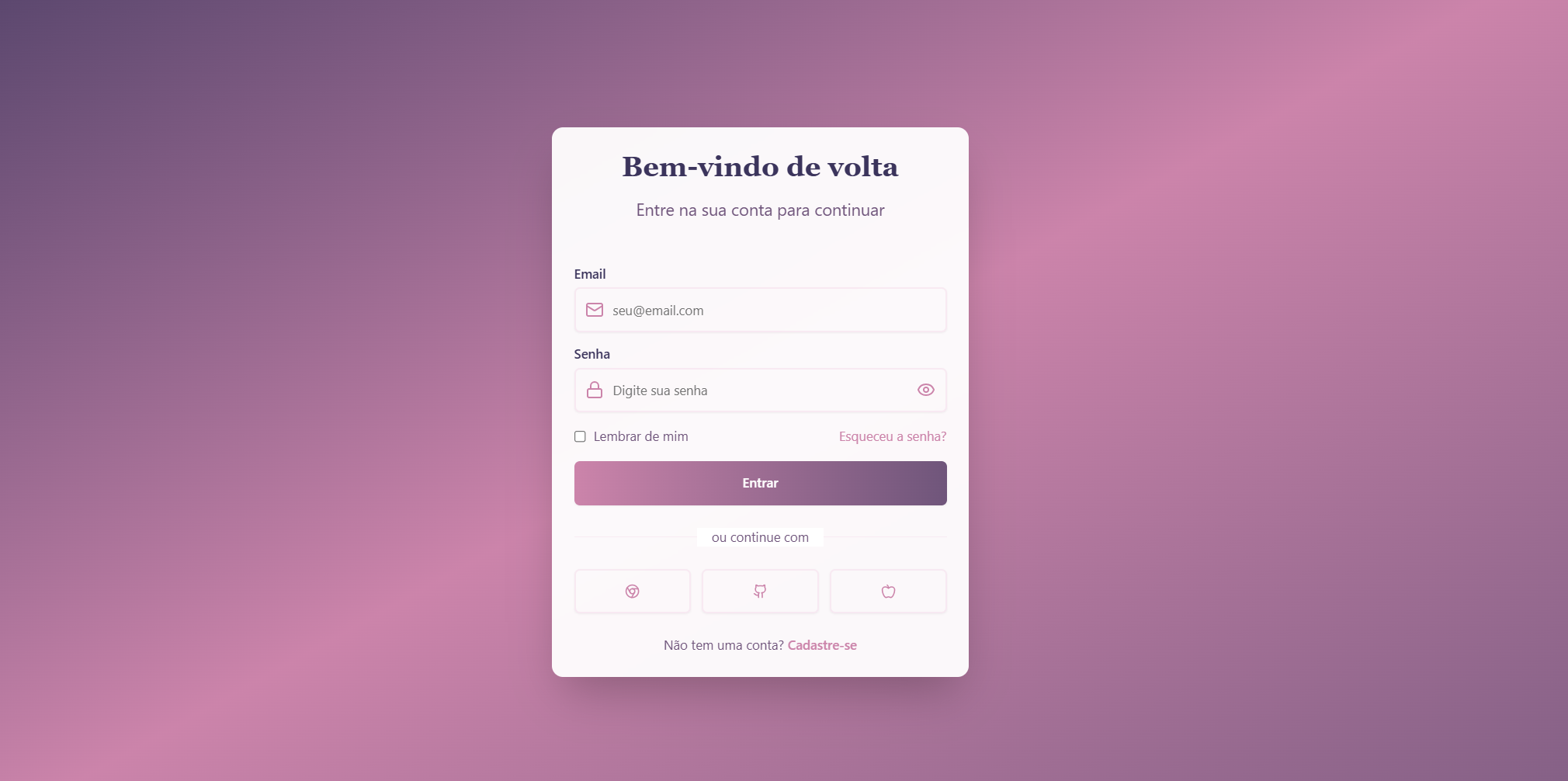 Interface do projeto Login Style